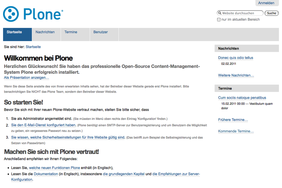 Plone 4 nach der Installation